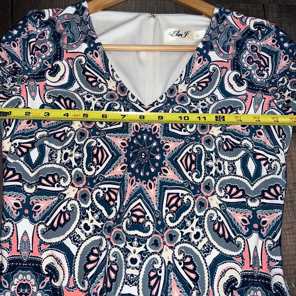 Eliza J Dress Womens size 2 Blue Pink Paisley Print 3/4 Sleeve Fit&flare Sheath - Picture 6 of 7